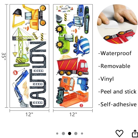 Baby Boys Construction Caution Vehicle Wall Decals Stickers Decorations - Picture 3 of 4